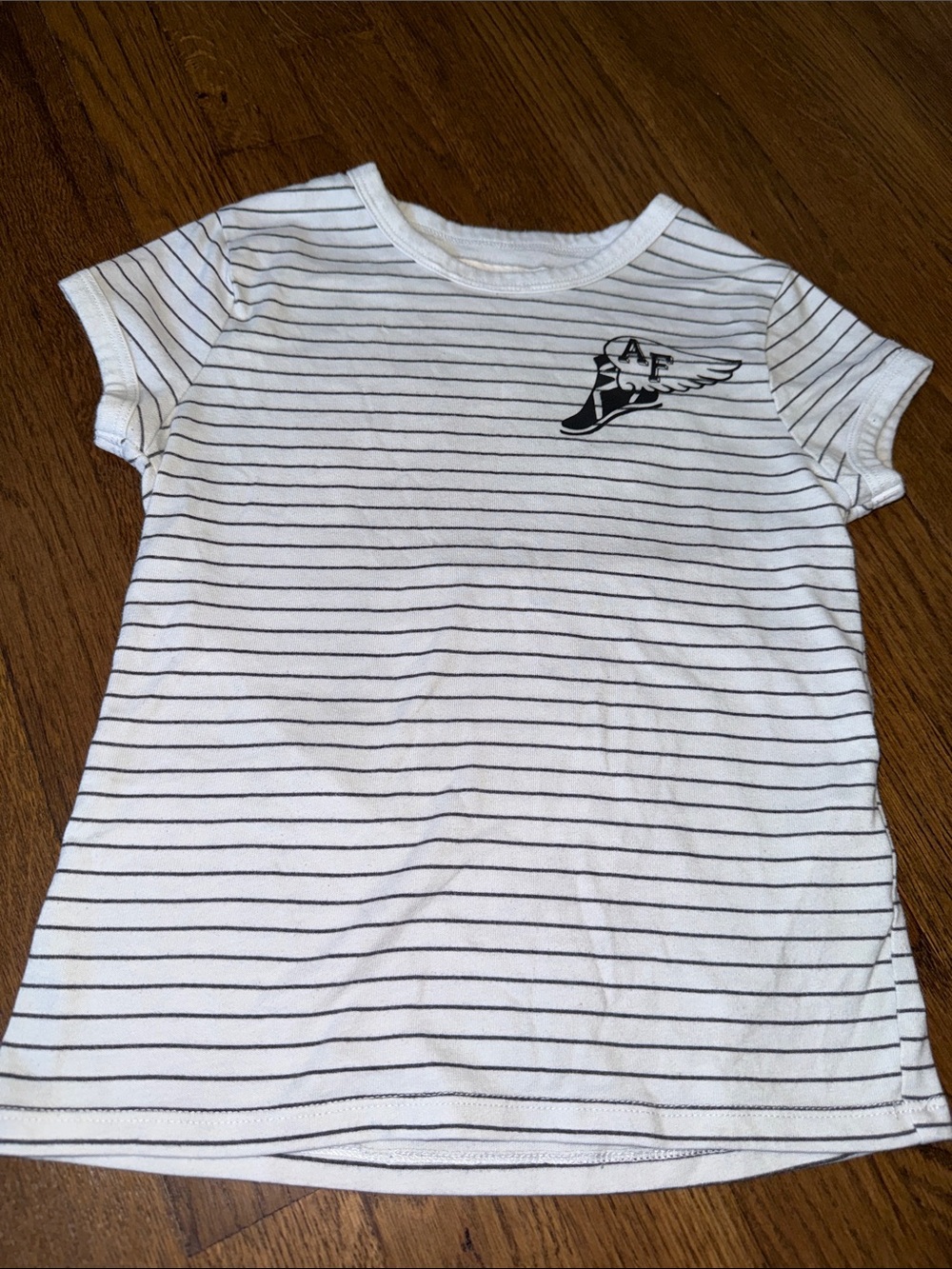 abercrombie kids White Tee with Thin Black Stripes & Winged Logo